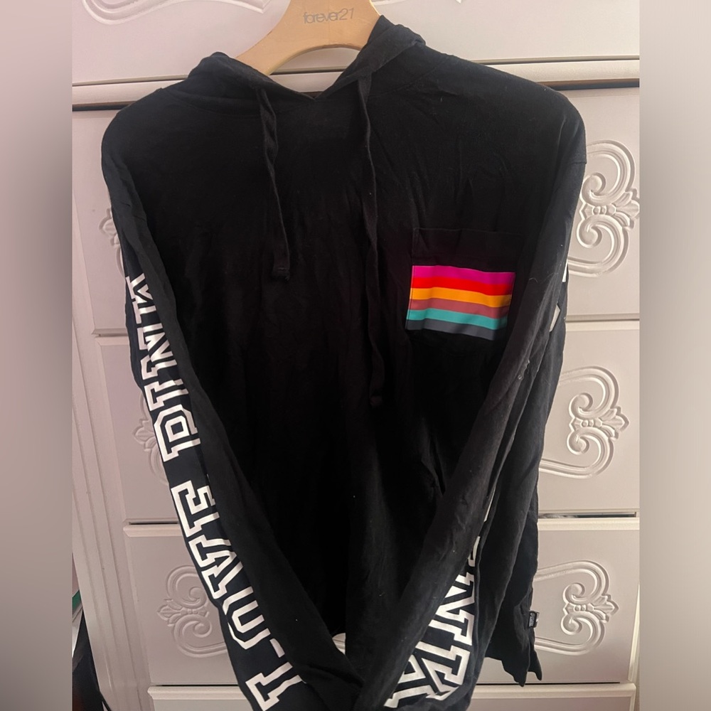 Pink long sleeve shirt with hoodie